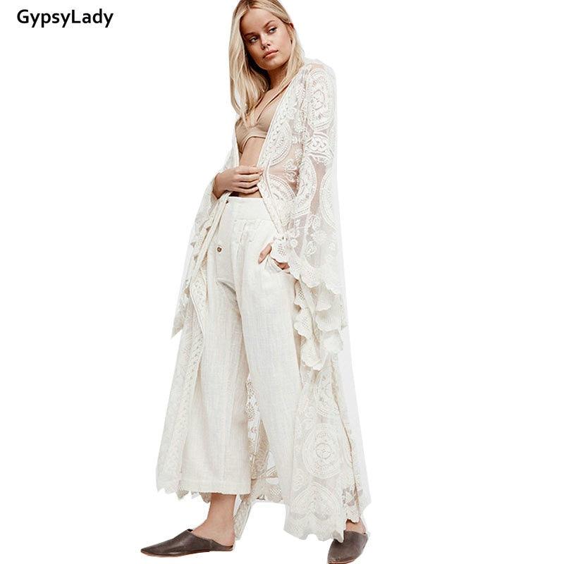 Kimono Long Blanc avec Broderies