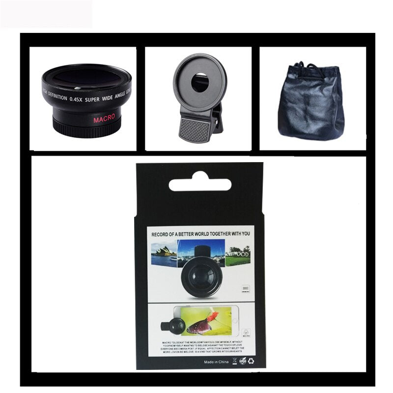 Kit de lentilles pour caméra Aokin 0,45x Super grand angle et 12,5x Macro pour iPhone Samsung Galaxy