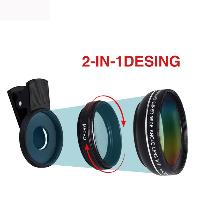 Kit de lentilles pour caméra Aokin 0,45x Super grand angle et 12,5x Macro pour iPhone Samsung Galaxy