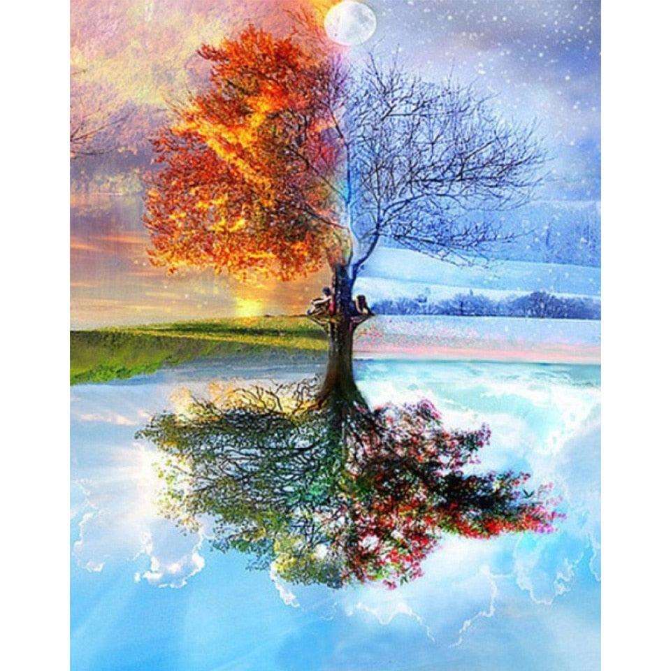 Kit de peinture diamant "Arbre des quatre saisons" - Broderie diamant 5D White