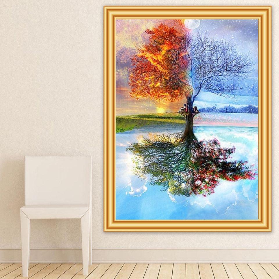 Kit de peinture diamant "Arbre des quatre saisons" - Broderie diamant 5D