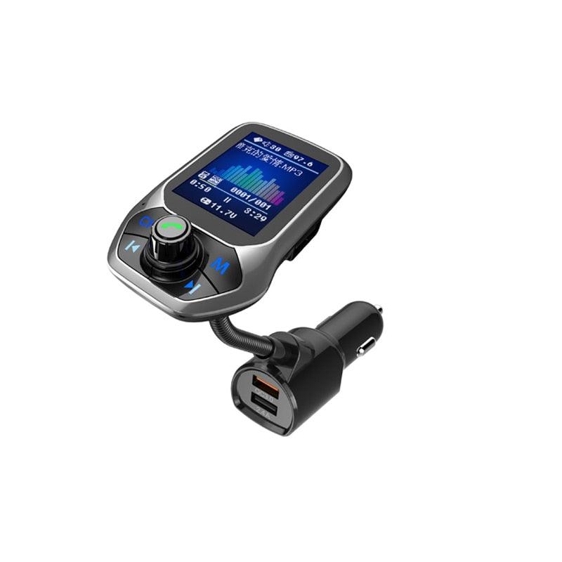 Kit mains libres pour voiture avec écran couleur de 1,8 pouces compatible Bluetooth 3 ports USB QC3.0 chargeur de voiture transmetteur FM lecteur de musique MP3 pour voiture
