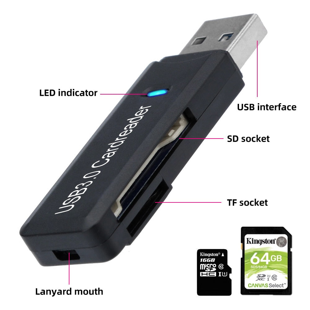 Lecteur de carte mémoire USB 3.0 pour ordinateur portable avec adaptateur Micro SD