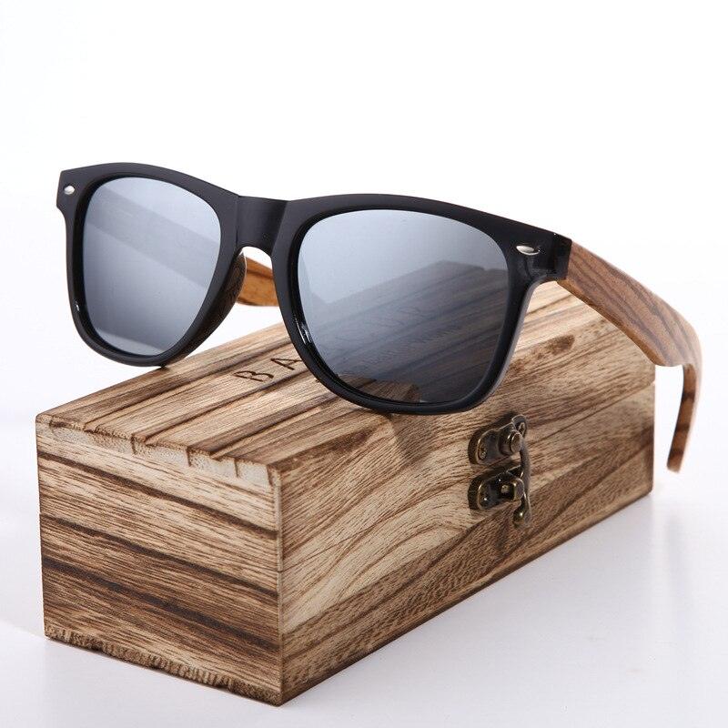 Lunettes de soleil en bois de zèbre polarisées pour hommes avec étui Silver WoodBox Polarized