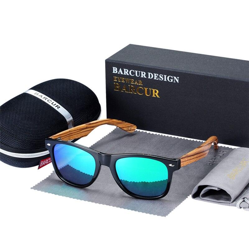 Lunettes de soleil en bois de zèbre polarisées pour hommes avec étui Green EVABox Polarized