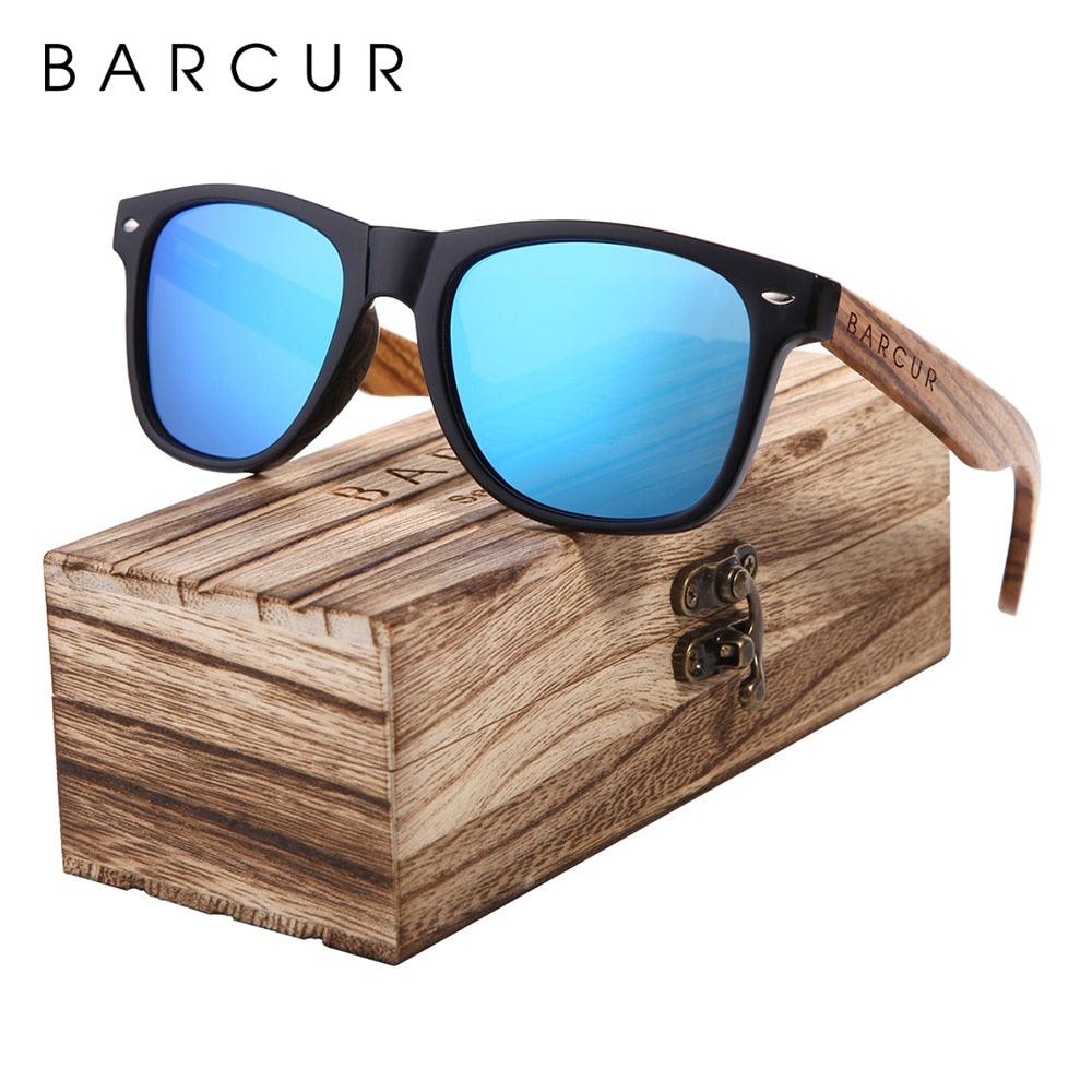 Lunettes de soleil en bois de zèbre polarisées pour hommes avec étui
