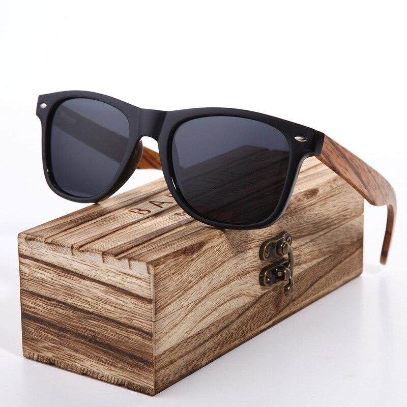 Lunettes de soleil en bois de zèbre polarisées pour hommes avec étui Black WoodBox Polarized