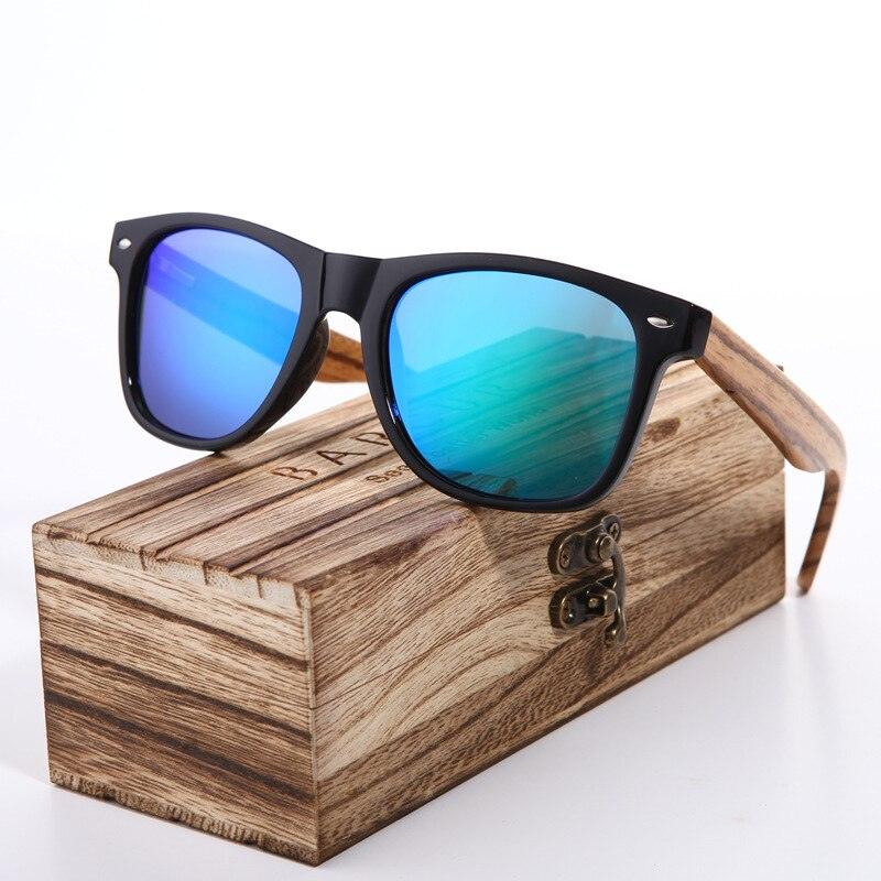 Lunettes de soleil en bois de zèbre polarisées pour hommes avec étui Green WoodBox Polarized