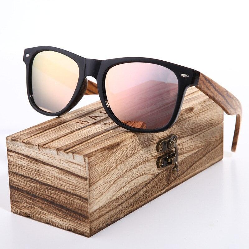 Lunettes de soleil en bois de zèbre polarisées pour hommes avec étui Pink WoodBox Polarized