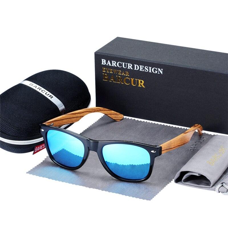 Lunettes de soleil en bois de zèbre polarisées pour hommes avec étui Blue EVABox Polarized