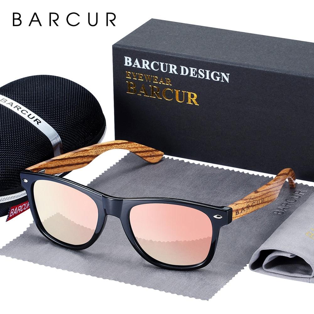 Lunettes de soleil en bois de zèbre polarisées pour hommes avec étui