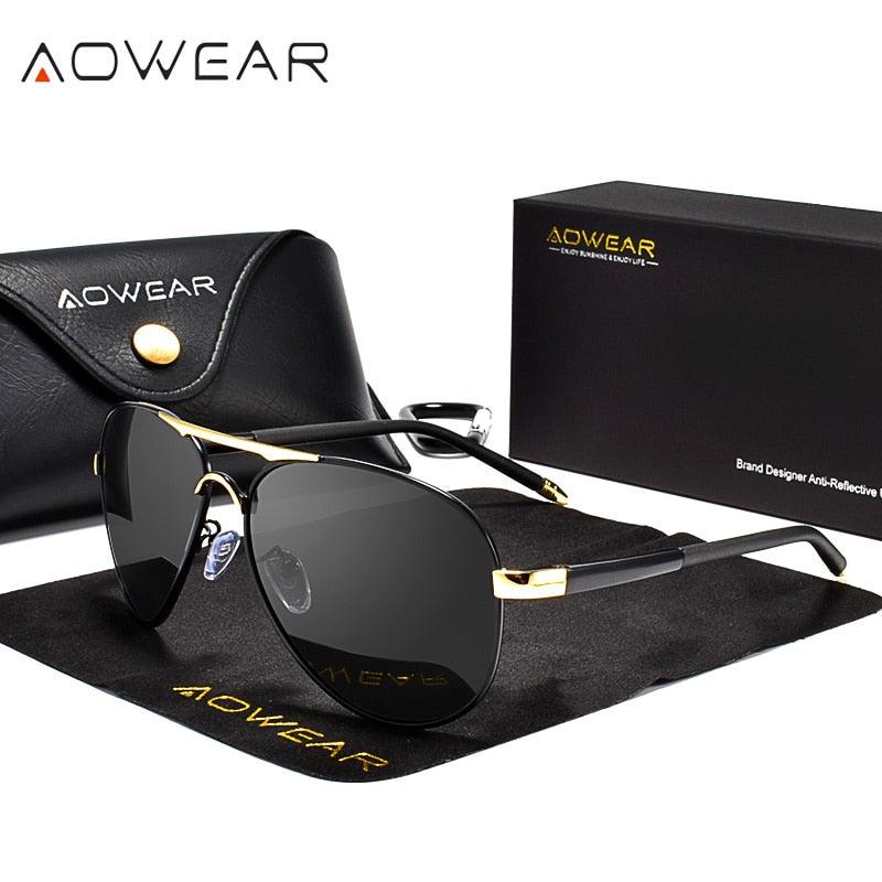 Lunettes de soleil polarisées pour homme - AOWEAR 8503 Gold Black AOWEAR