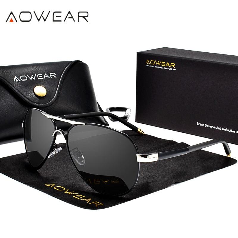Lunettes de soleil polarisées pour homme - AOWEAR 8503 Silver Black AOWEAR