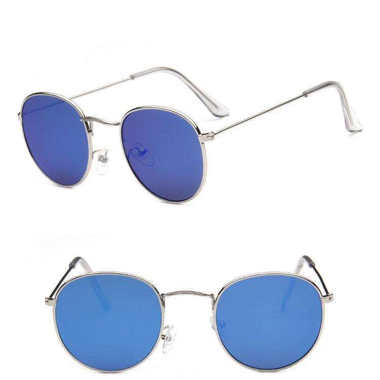 Lunettes de soleil rondes rétro SilverBlue Free Bag and Cloth