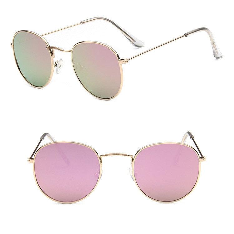 Lunettes de soleil rondes rétro GoldPink Free Bag and Cloth