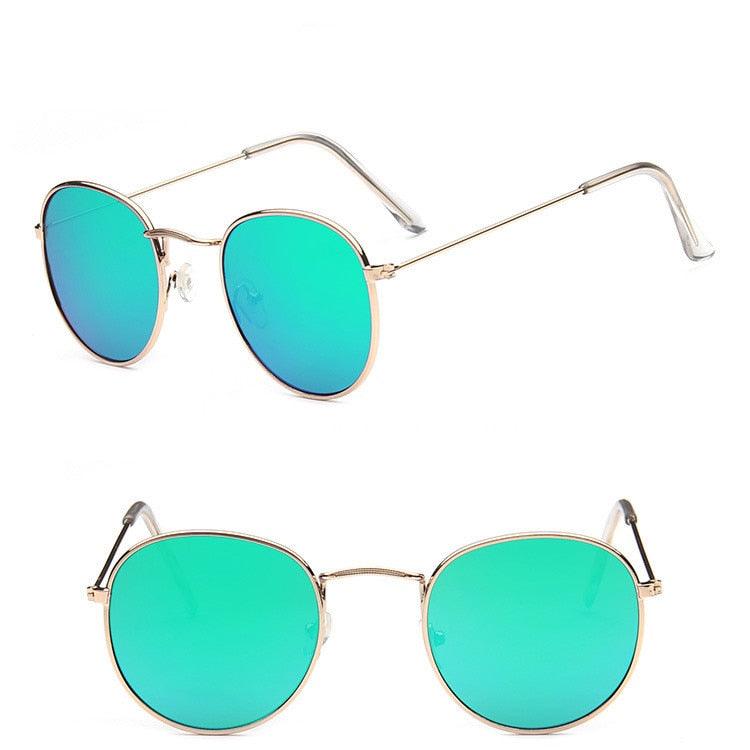 Lunettes de soleil rondes rétro GoldGreen Free Bag and Cloth