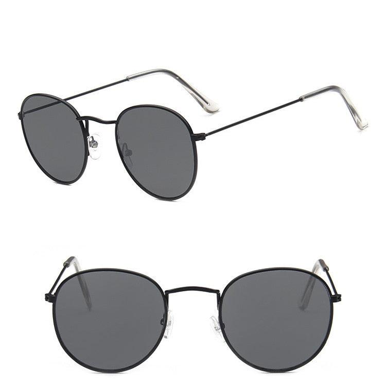 Lunettes de soleil rondes rétro BlackGray Free Bag and Cloth
