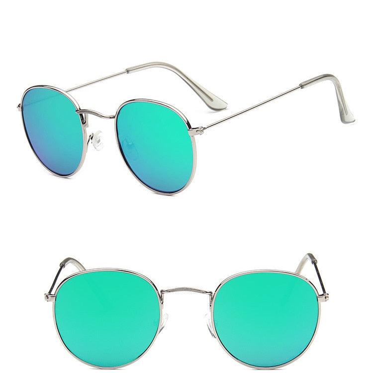 Lunettes de soleil rondes rétro SilverGreen Free Bag and Cloth