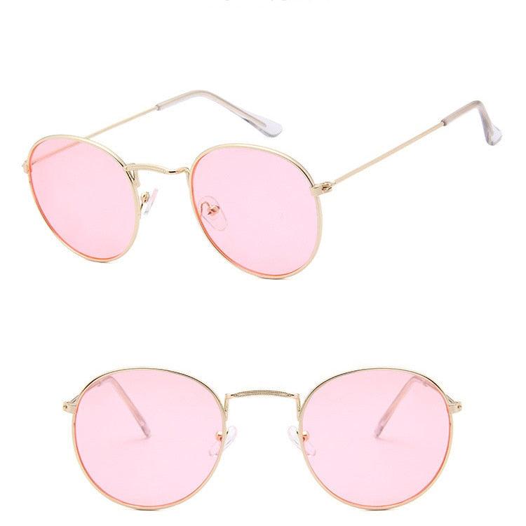 Lunettes de soleil rondes rétro GoldOceanPink Free Bag and Cloth