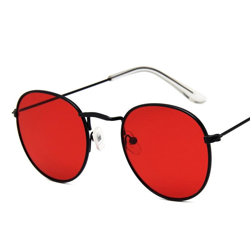 Lunettes de soleil rondes rétro BlackRed Free Bag and Cloth