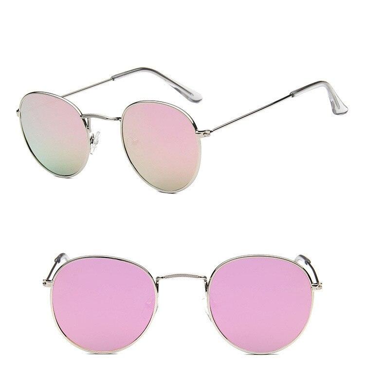 Lunettes de soleil rondes rétro SilverPink Free Bag and Cloth