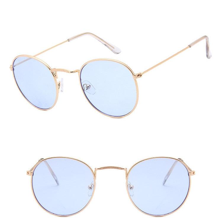 Lunettes de soleil rondes rétro GoldOceanBlue Free Bag and Cloth