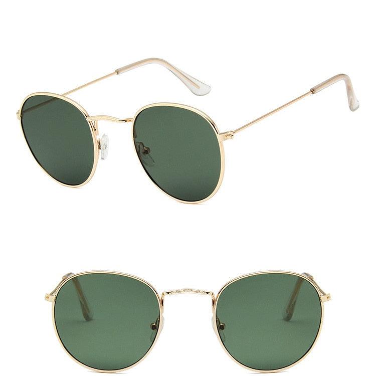 Lunettes de soleil rondes rétro GoldDeepGreen Free Bag and Cloth