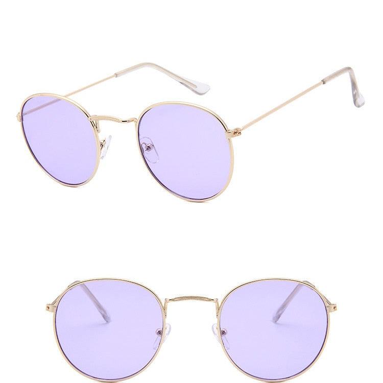 Lunettes de soleil rondes rétro GoldOceanPurple Free Bag and Cloth