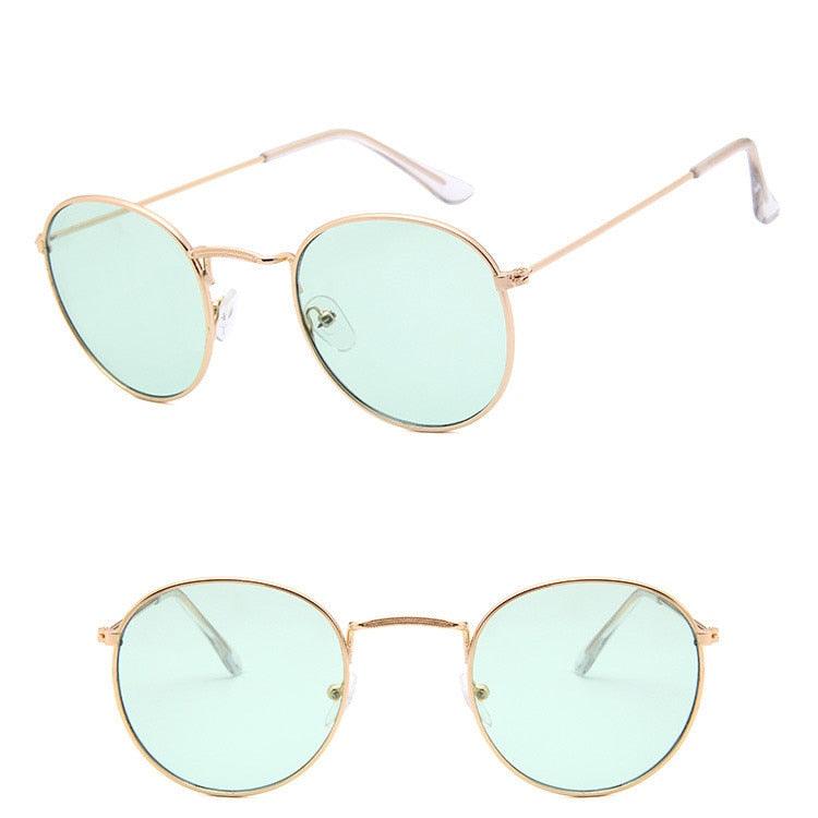 Lunettes de soleil rondes rétro GoldOceanGreen Free Bag and Cloth