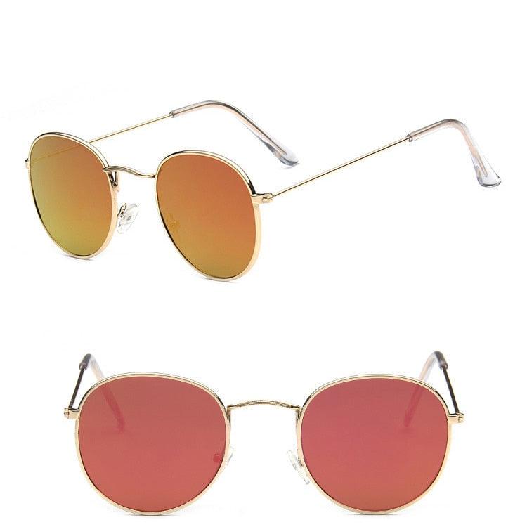 Lunettes de soleil rondes rétro GoldRed Free Bag and Cloth