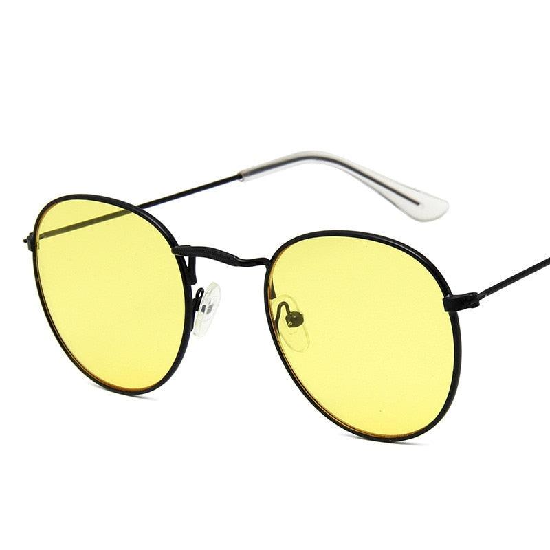 Lunettes de soleil rondes rétro BlackYellow Free Bag and Cloth