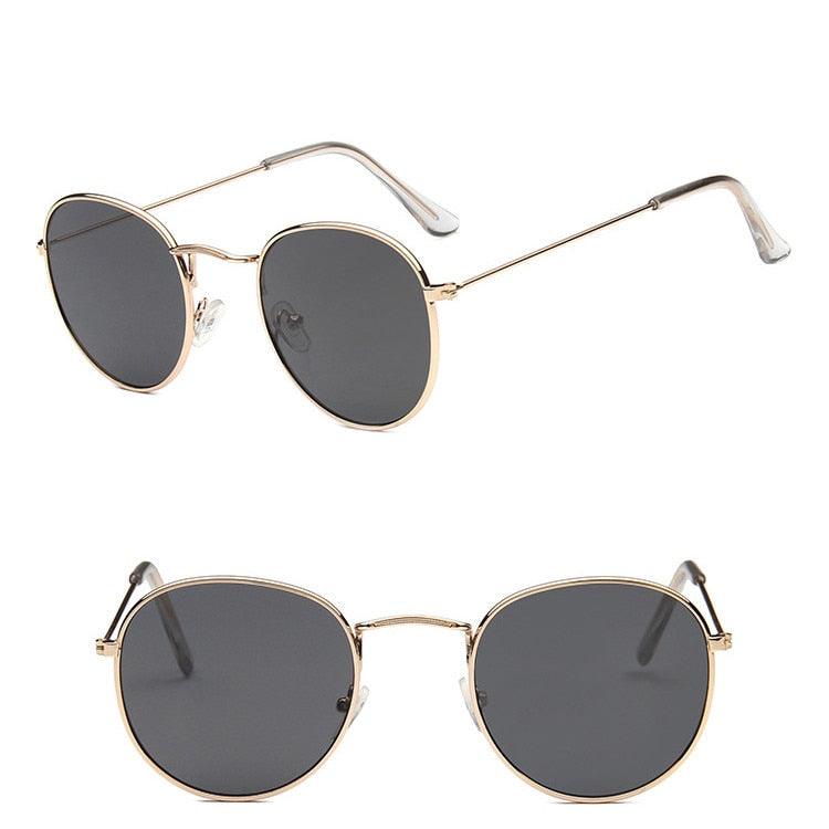 Lunettes de soleil rondes rétro GoldGray Free Bag and Cloth