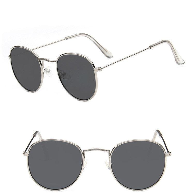 Lunettes de soleil rondes rétro SilverGray Free Bag and Cloth
