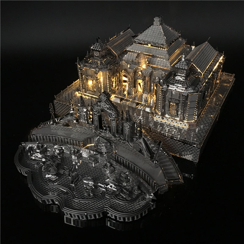 MMZ MODEL Piececool 3D Metal Puzzle TengWang Pavilion Assembly Metal Model kit DIY 3D Laser Cut Model puzzle Toys Gift for Adult L with led light