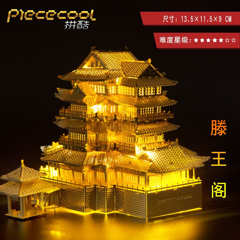 MMZ MODEL Piececool 3D Metal Puzzle TengWang Pavilion Assembly Metal Model kit DIY 3D Laser Cut Model puzzle Toys Gift for Adult