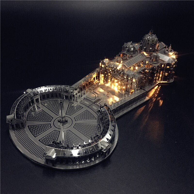 MMZ MODEL Piececool 3D Metal Puzzle TengWang Pavilion Assembly Metal Model kit DIY 3D Laser Cut Model puzzle Toys Gift for Adult G with led light