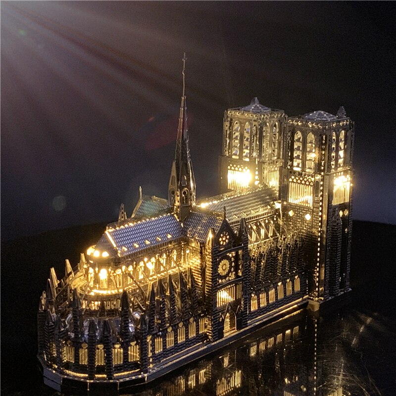 MMZ MODEL Piececool 3D Metal Puzzle TengWang Pavilion Assembly Metal Model kit DIY 3D Laser Cut Model puzzle Toys Gift for Adult B with led light