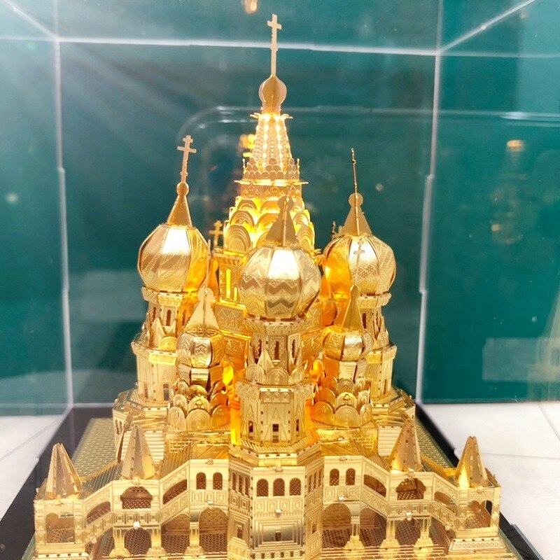 MMZ MODEL Piececool 3D Metal Puzzle TengWang Pavilion Assembly Metal Model kit DIY 3D Laser Cut Model puzzle Toys Gift for Adult I with led light