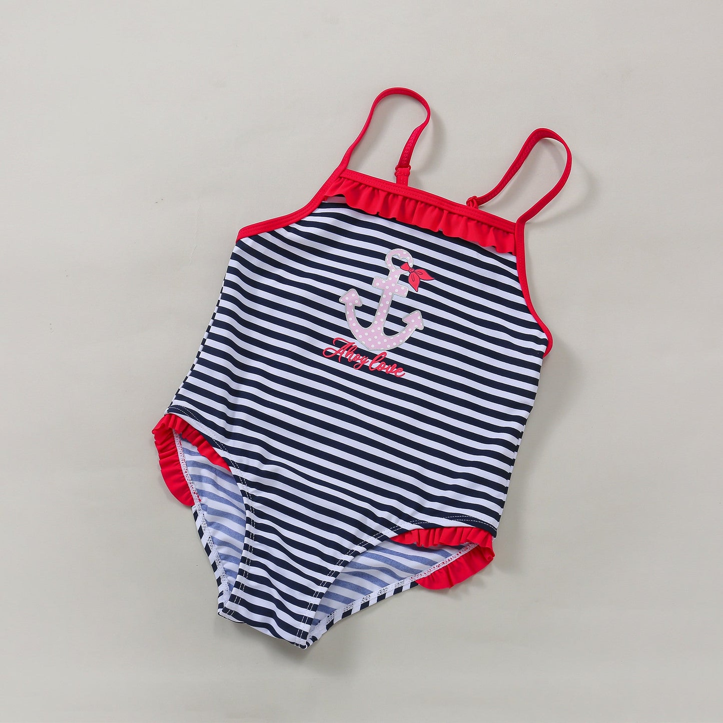 "Maillot de bain une pièce rayé pour enfant - volants bleu foncé" Dark Blue