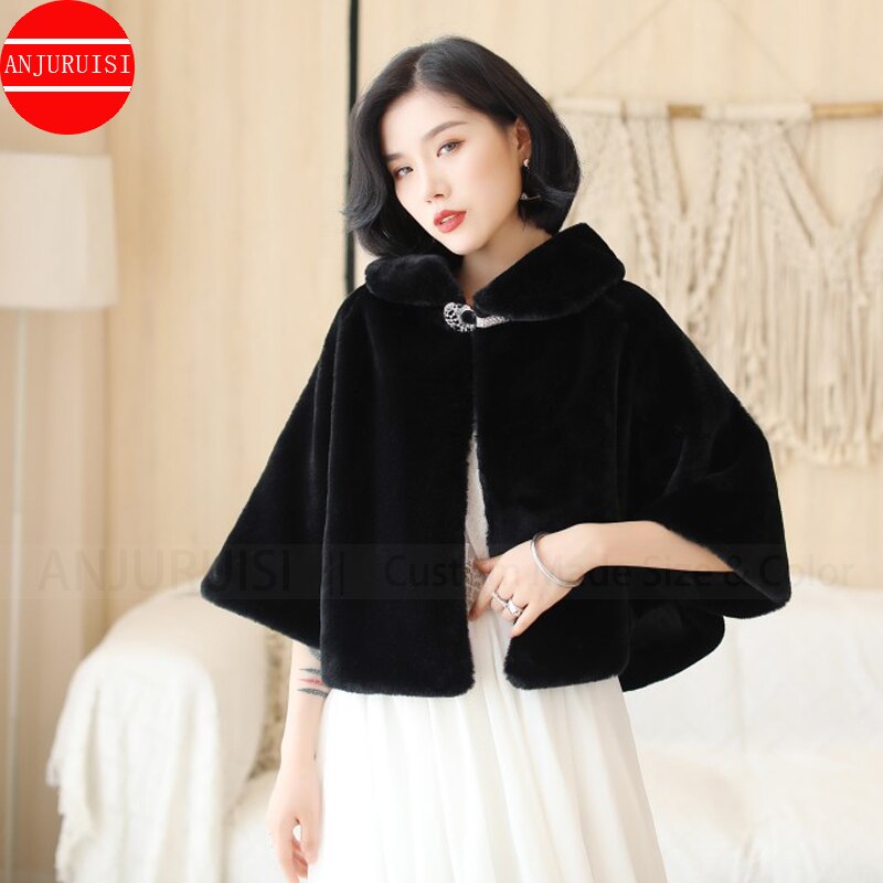 Manteau en fausse fourrure pour mariage et occasions décontractées | AOMshop Black One Size