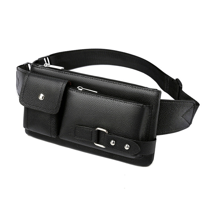Men's Belt Bag Classic Solid Color PU Leather Waist Bag Outdoor Leisure Travel Fanny Pack Purse Black Large