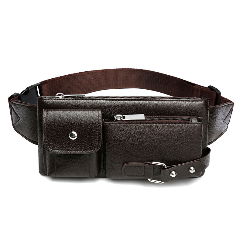 Men's Belt Bag Classic Solid Color PU Leather Waist Bag Outdoor Leisure Travel Fanny Pack Purse Brown Large