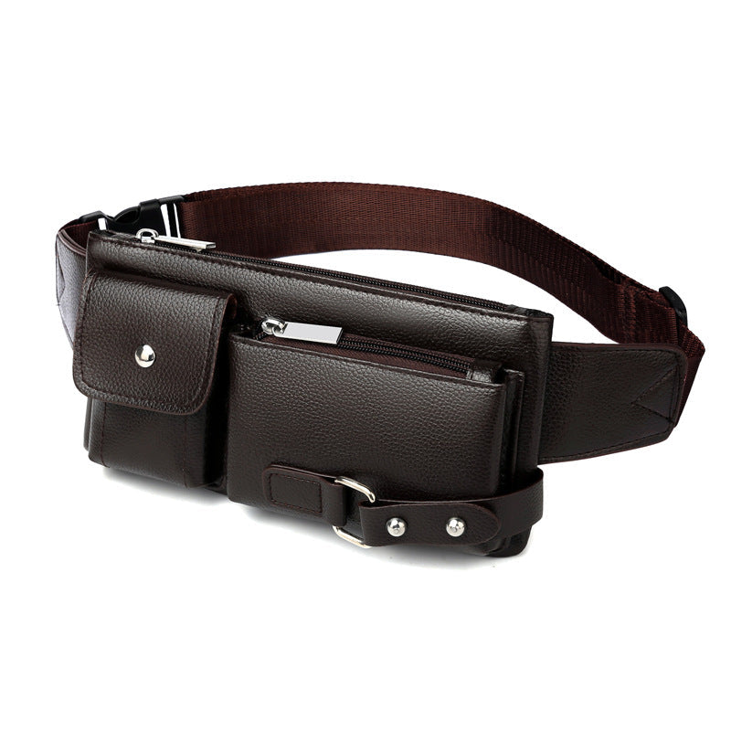 Men's Belt Bag Classic Solid Color PU Leather Waist Bag Outdoor Leisure Travel Fanny Pack Purse Brown Small