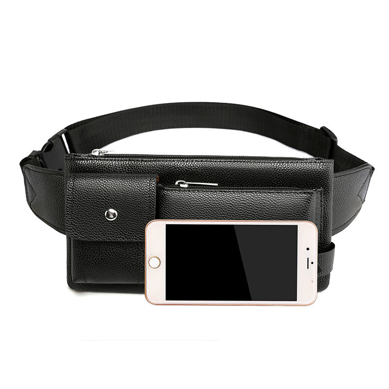 Men's Belt Bag Classic Solid Color PU Leather Waist Bag Outdoor Leisure Travel Fanny Pack Purse Black Small