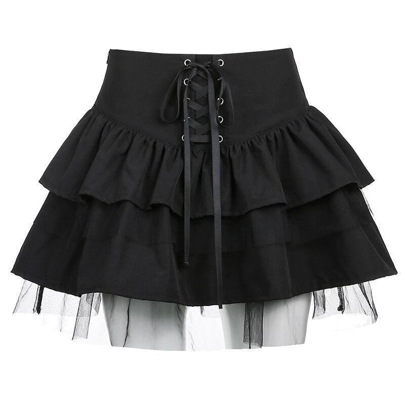"Mini-jupe gothique avec lacets pour femmes - style punk noir"