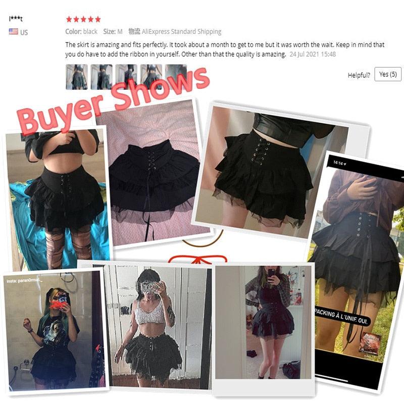 "Mini-jupe gothique avec lacets pour femmes - style punk noir"