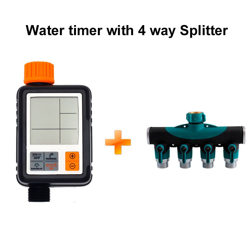 Minuteur d'arrosage automatique avec écran LCD pour jardin with 4 way Splitter