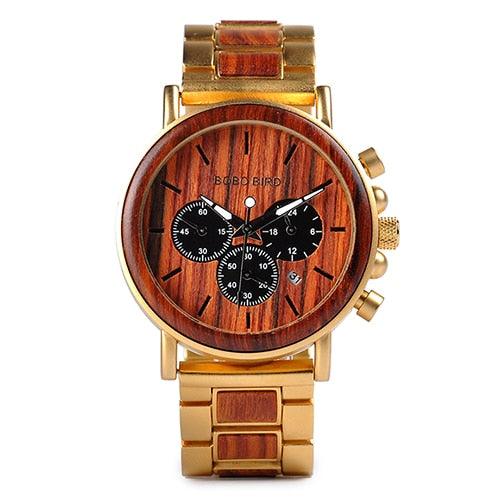 Montre chronographe pour homme en bois de marque de luxe avec bracelet en métal Q26-2