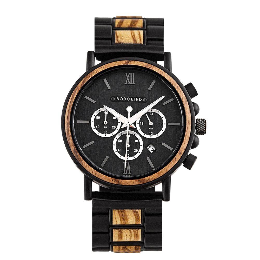 Montre chronographe pour homme en bois de marque de luxe avec bracelet en métal T50-1