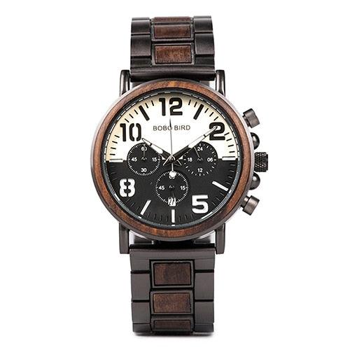 Montre chronographe pour homme en bois de marque de luxe avec bracelet en métal R25-2